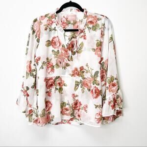 Show Me Your MuMu White Floral Peasant Shirt SZ S